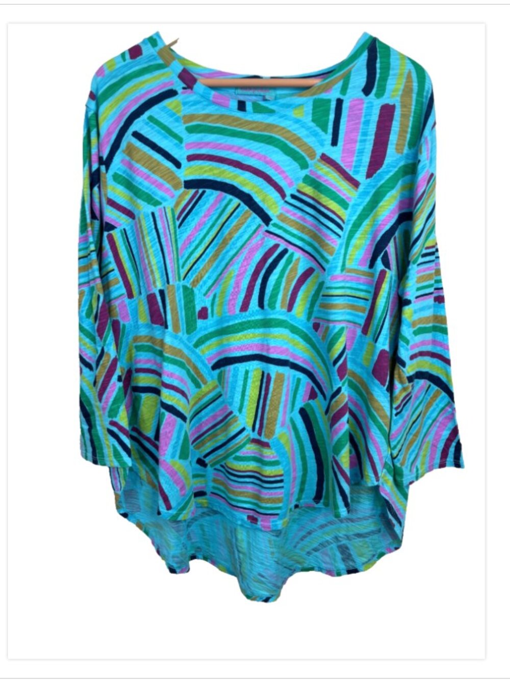 Fresh Produce Rainbow Tunic XXL Long Sleeve Lagenlook Boho Artsy Made in USA